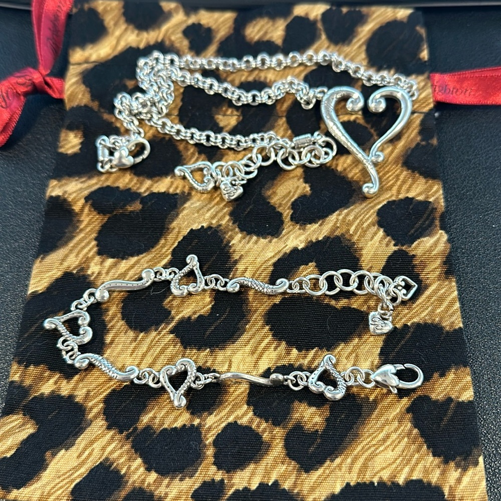 Gently Used Brighton Tuscan Etched Heart Necklace & Bracelet Set